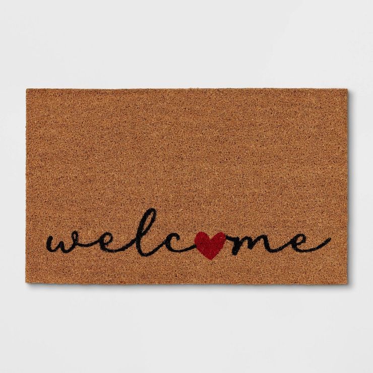 1'6"x2'6" 'Welcome' Heart Coir Doormat Natural - Threshold™ | Target