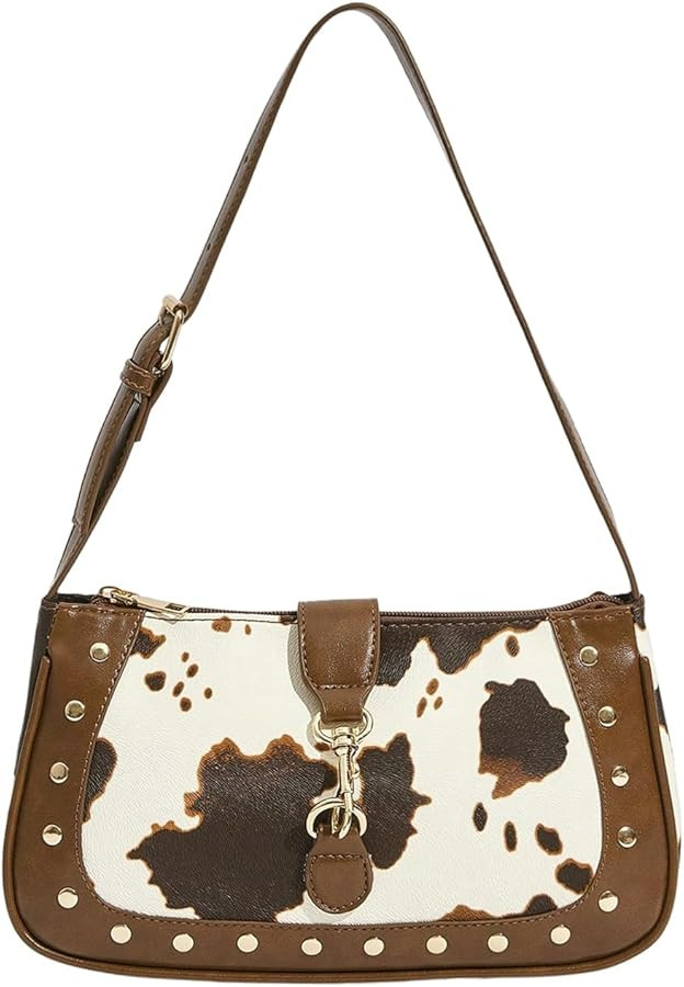 QWINEE Y2k Western Cowgirl Shoulder Bag Rivet Animal Print Hobo Bag Zipper Faux Pu Leather Clutch... | Amazon (US)