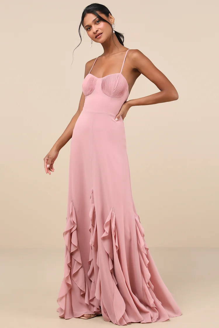 Priela Pink Ruffled Lace-Up Maxi Dress | Lulus