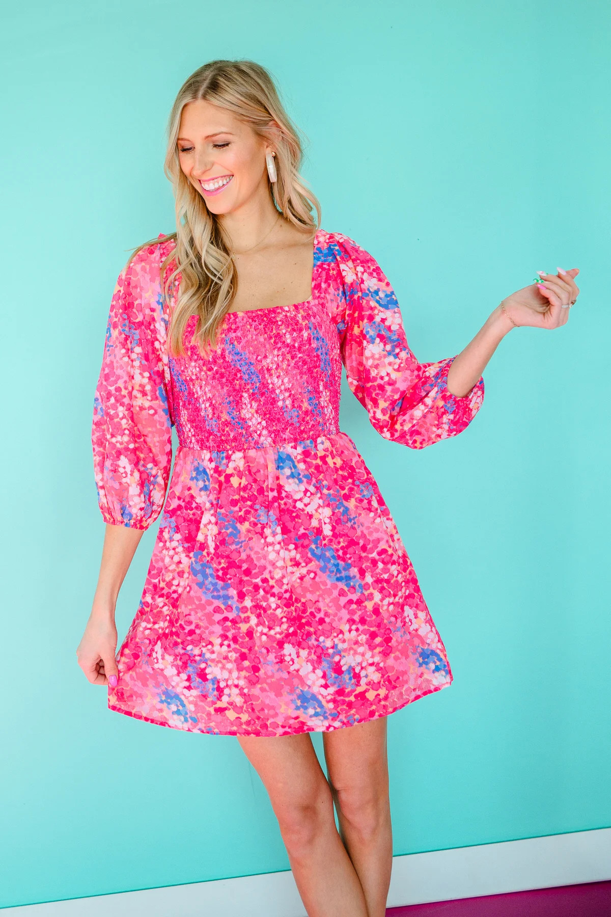 Leah Smocked Mini Dress - Shocking Pink + Bright Blue + Fuchsia | MyEllement Boutique
