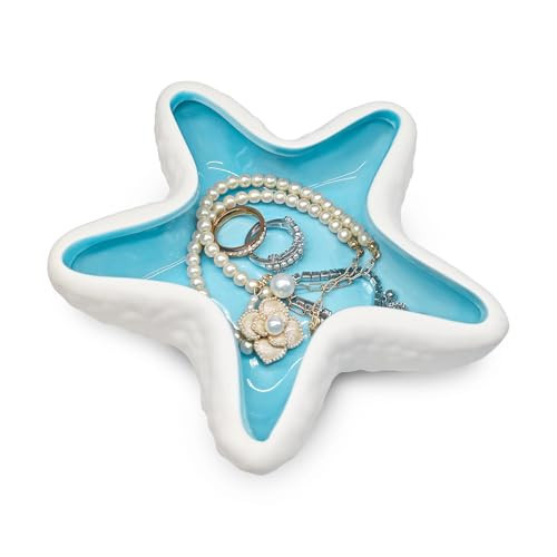 Starfish Jewelry Dish Ceramic Trinket Tray - Ocean Themed Ring Holder for Earrings, Necklaces, Beach & Bathroom Organizer with Glossy Glaze, Coastal Room Decor Gift for Women | Amazon (US)