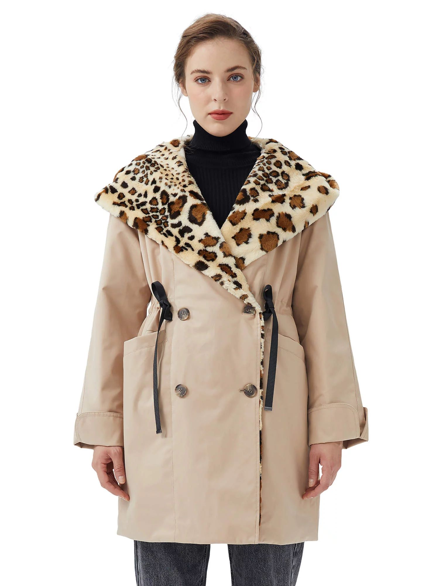 Orolay Women's Comfortable Leopard Design Large Lapel Coat - Walmart.com | Walmart (US)