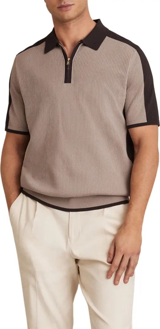 Reiss Varley Rib Colorblock Zip Polo Sweater | Nordstrom | Nordstrom