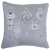 Pillow Perfect Indoor Christmas Velvet Ornaments Throw Pillow, 17" x 17", Grey | Amazon (US)