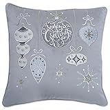 Pillow Perfect Indoor Christmas Velvet Ornaments Throw Pillow, 17" x 17", Grey | Amazon (US)