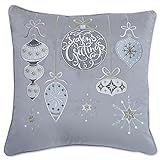 Pillow Perfect Indoor Christmas Velvet Ornaments Throw Pillow, 17" x 17", Grey | Amazon (US)