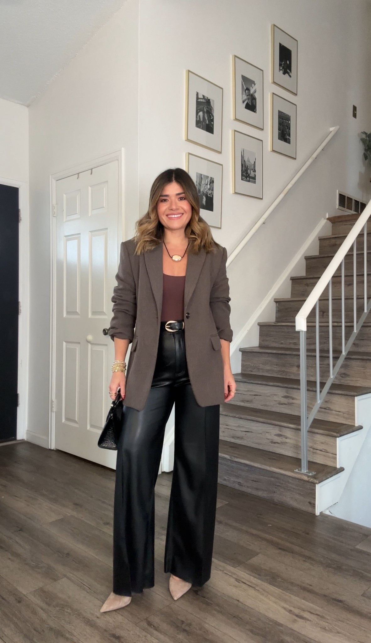 An levantes way to style these wide leg faux leather pants I like so much! They are so flattering and under $60! 
Top size small
Pants size US4
Linked similar blazers

#LTKValentine #LTKgrwm #LTKootd