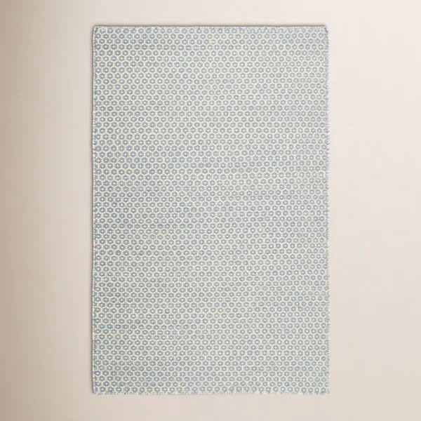 Honeycomb French Blue/Ivory Handwoven Wool Rug | Birch Lane