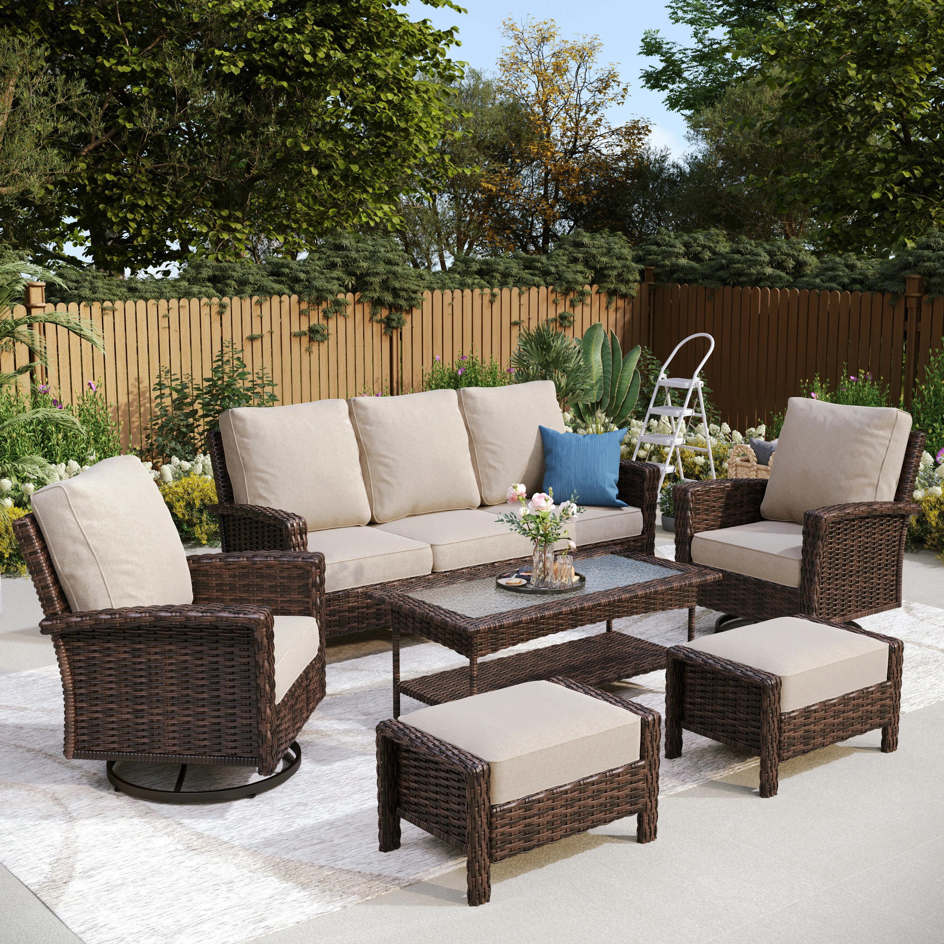 Nadilee Premium All-Weather Wicker - Person Patio Conversation Set with Cushions | Wayfair North America