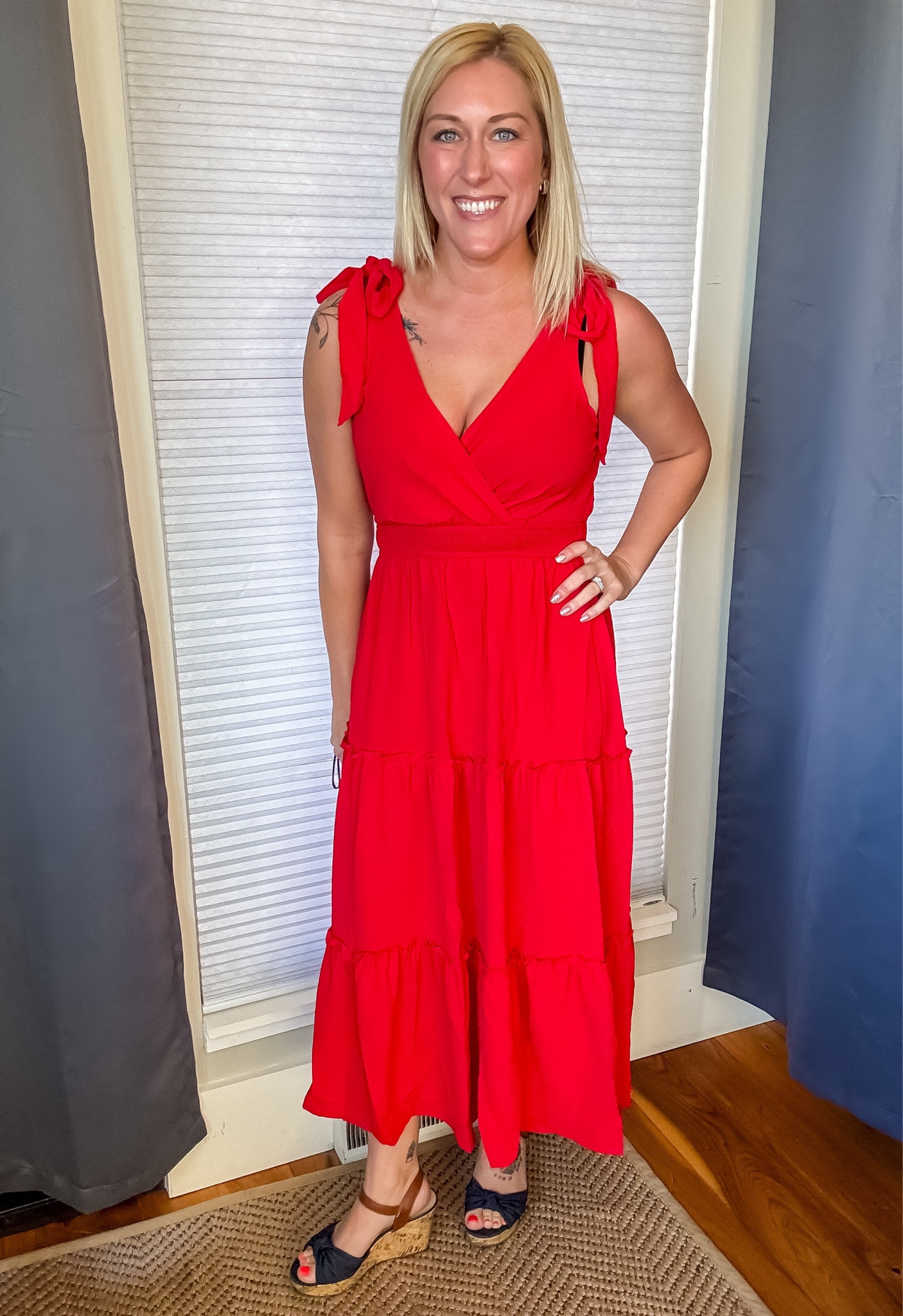 There’s just something so good about a red dress… I love the tie shoulders on this one and the elastic waist! Perfect for a warm weather vacay or throw a jacket over it as we head into Spring!