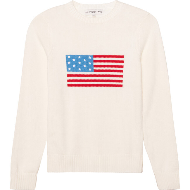 Ellsworth + Ivey | Women's American Flag Sweater, (White, Size Large) | Maisonette | Maisonette