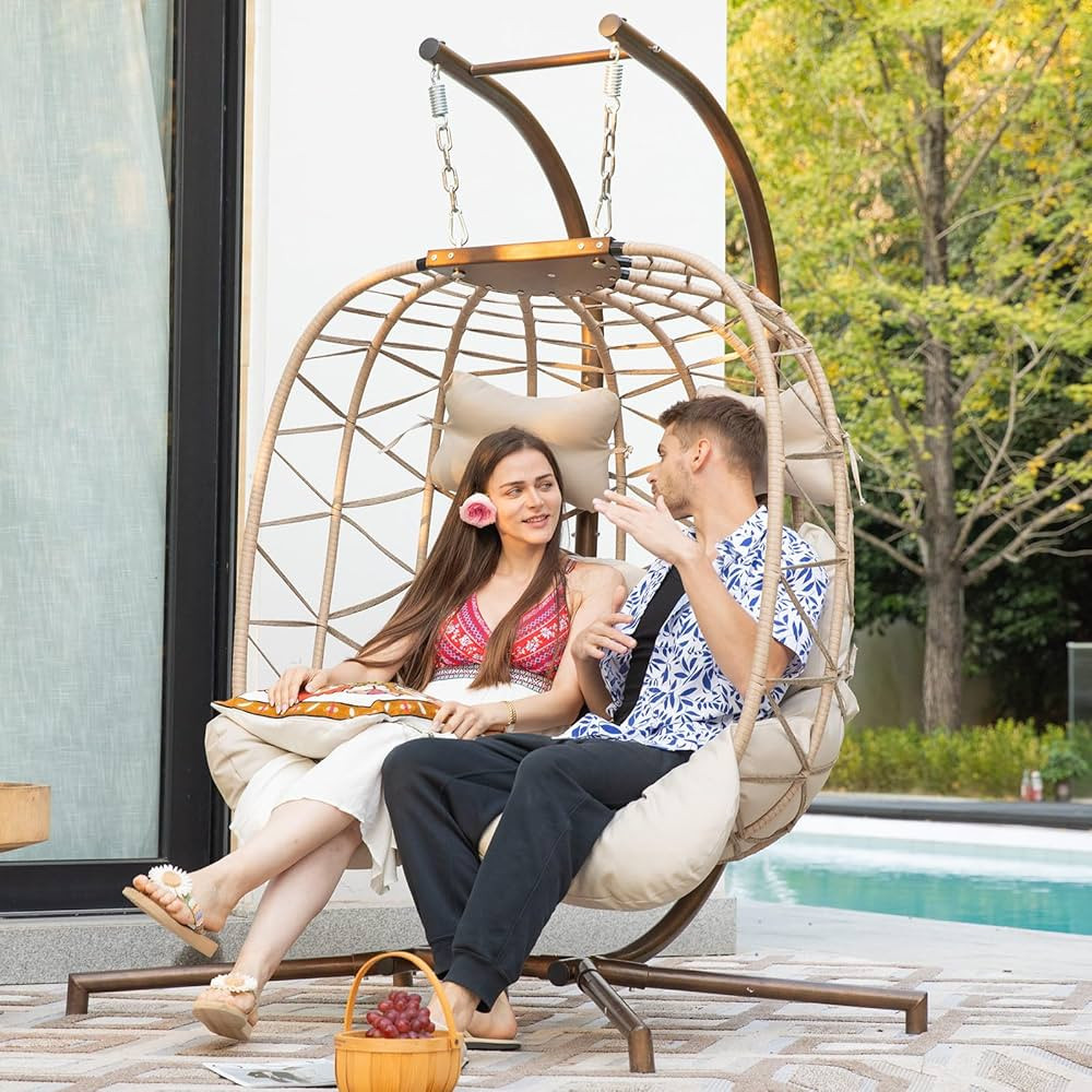 NICESOUL Double Egg Chair Outdoor Indoor, Oversized 2 Person Swing with Stand, All-Weather Large ... | Amazon (US)