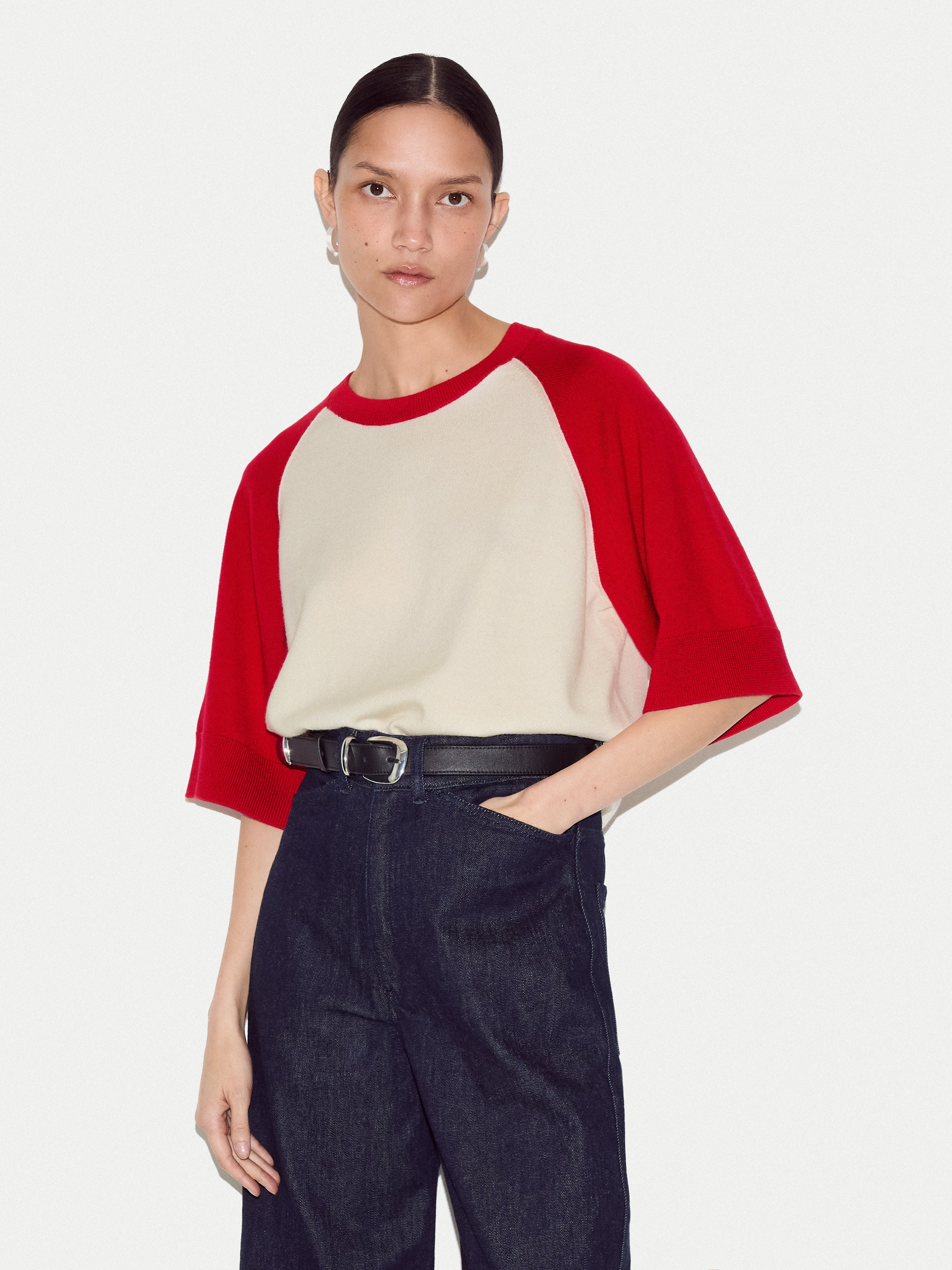 Merino Raglan Short Sleeve Jumper | Red | Jigsaw (UK)