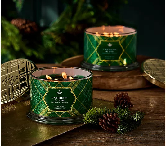 HomeWorx by Slatkin + Co. Set of (2) 18oz Cypress & Fir Candles - QVC.com | QVC