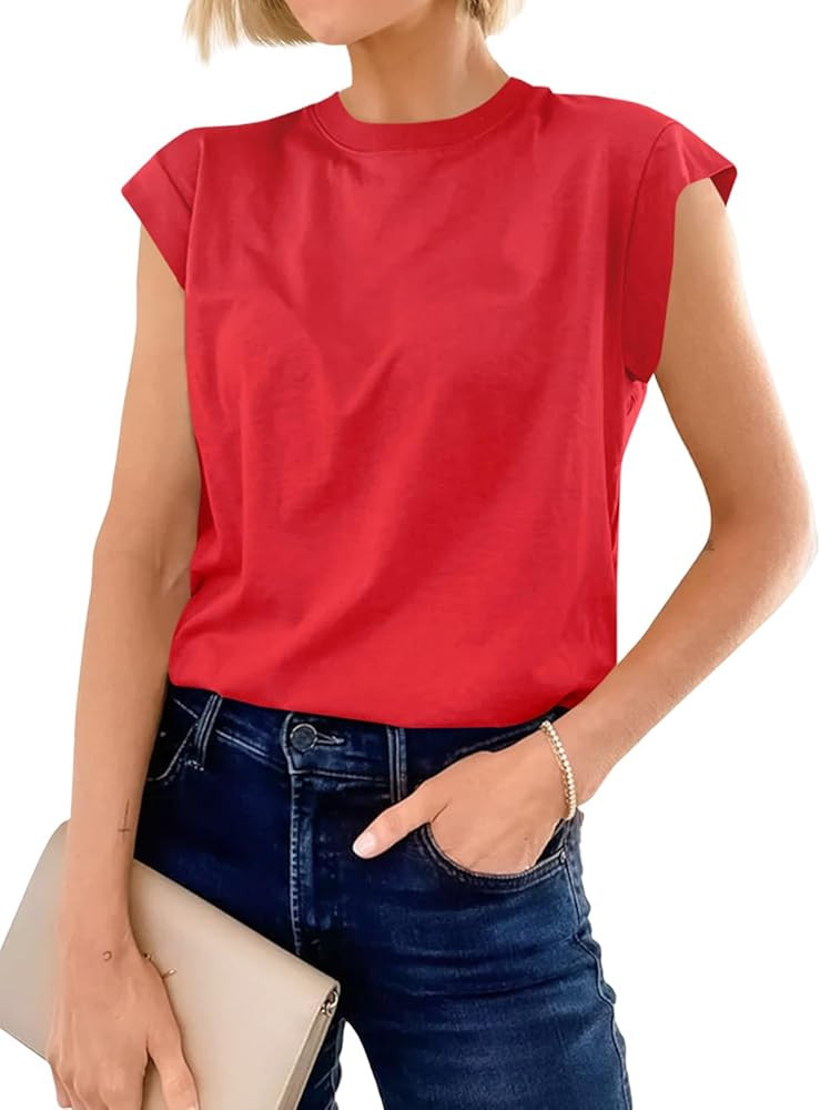 Cicy Bell Womens Cap Sleeve Cotton Tank Tops Summer Casual Loose Fit T Shirts Crew Neck Basic Tee | Amazon (US)