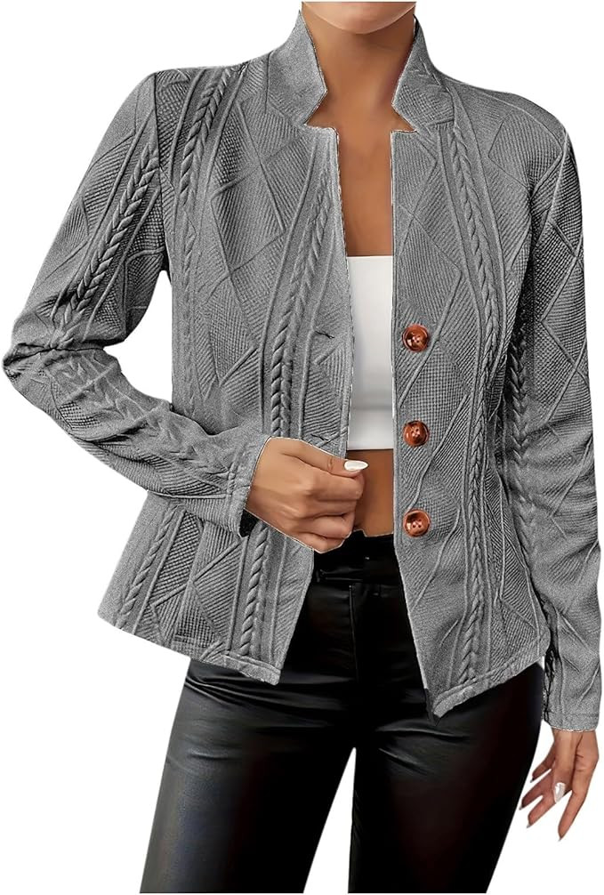 Button Down Jacket for Women Casual Open Front Stand Collar Cardigan Outerwear Trendy Dressy Text... | Amazon (US)