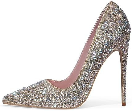Elisabet Tang Women Pumps, Pointed Toe High Heel Glitter Rhinestone Heels Sparkly Prom Shoes Stil... | Amazon (US)