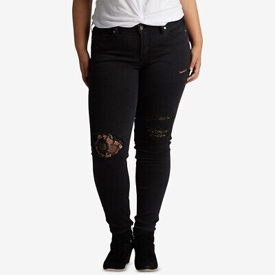Silver Jeans Aiko Skinny Womens Aiko Lace Ripped Skinny Jeans Plus Size 14 Black | eBay US