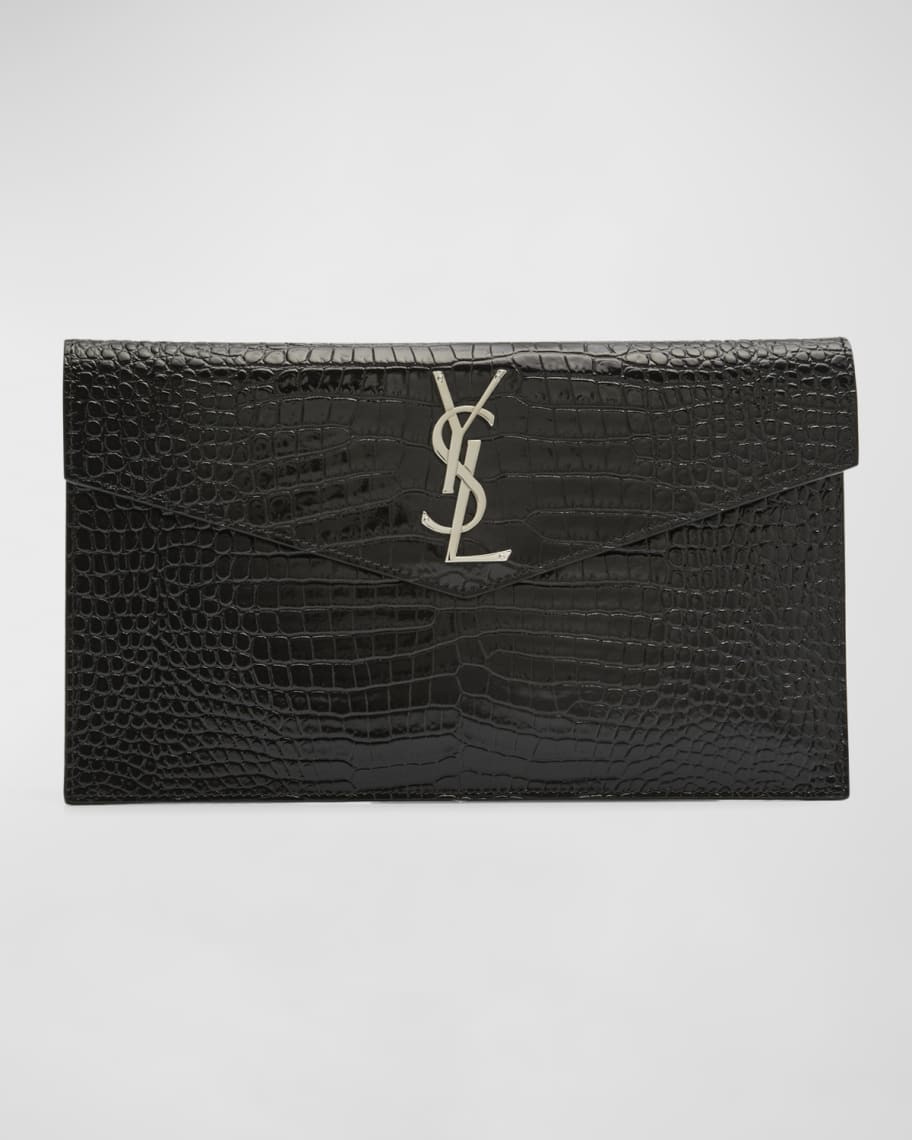Uptown YSL Pouch in Croc-Embossed Leather | Neiman Marcus