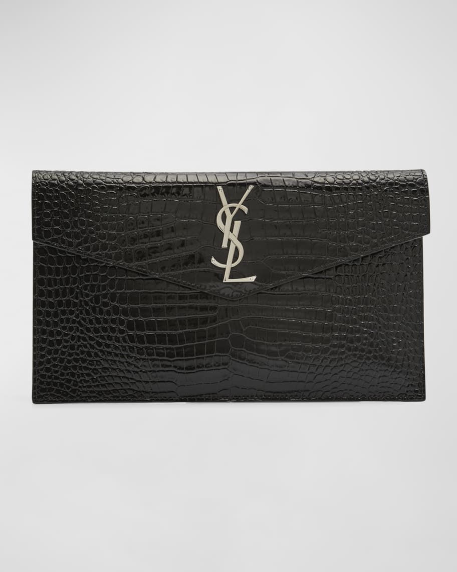 Saint Laurent Uptown YSL Pouch in Croc-Embossed Leather | Neiman Marcus