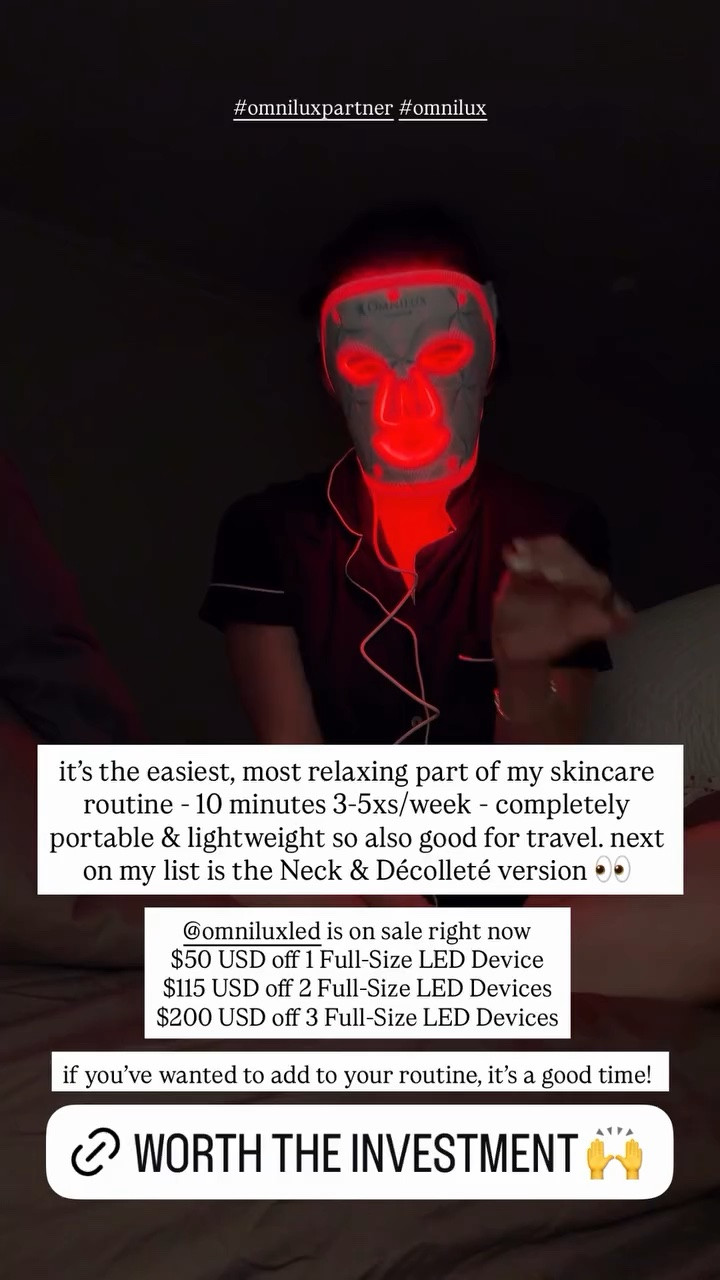 #omniluxpartner #omnilux @omniluxled is on sale right now 
$50 USD off 1 Full-Size LED Device
$115 USD off 2 Full-Size LED Devices
$200 USD off 3 Full-Size LED Devices

if you’ve wanted to add to your routine, it’s a good time!  it’s the easiest, most relaxing part of my skincare routine - 10 minutes 3-5xs/week - completely portable & lightweight so also good for travel. next on my list is the Neck & Décolleté version 👀

#LTKgrwm #LTKselfcare #LTKBeauty