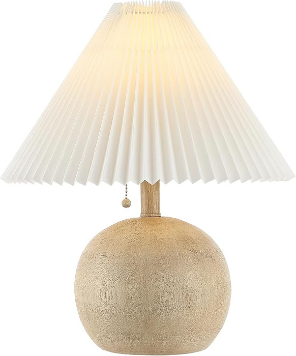 JONATHAN Y 17.25" Beige Wood Finish/White Sphere Table Lamp, Mid-Century Bedside Nightstand with ... | Amazon (US)