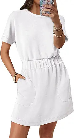 ANRABESS Womens Dresses 2026 Summer Casual Short Sleeve Crew Neck Elastic Waist Mini T Shirt Dres... | Amazon (US)