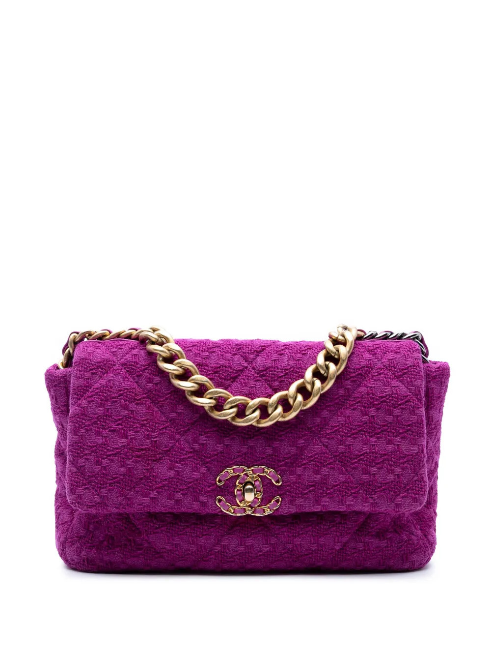 CHANEL Pre-Owned 2019 Large Tweed 19 Flap satchel - Purple | Farfetch Global