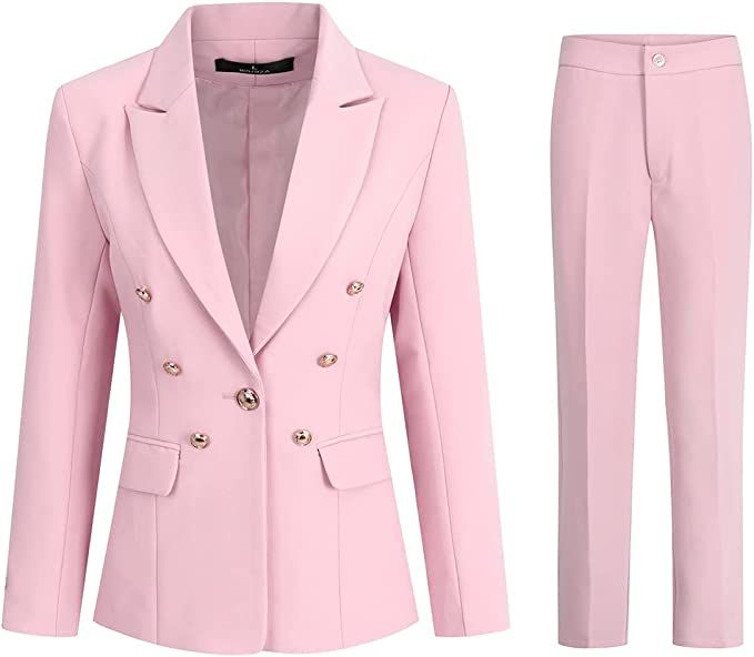 Women's 2 Pieces Vintage Office Lady Suit Set One Button Blazer and Suit Pants | Amazon (US)