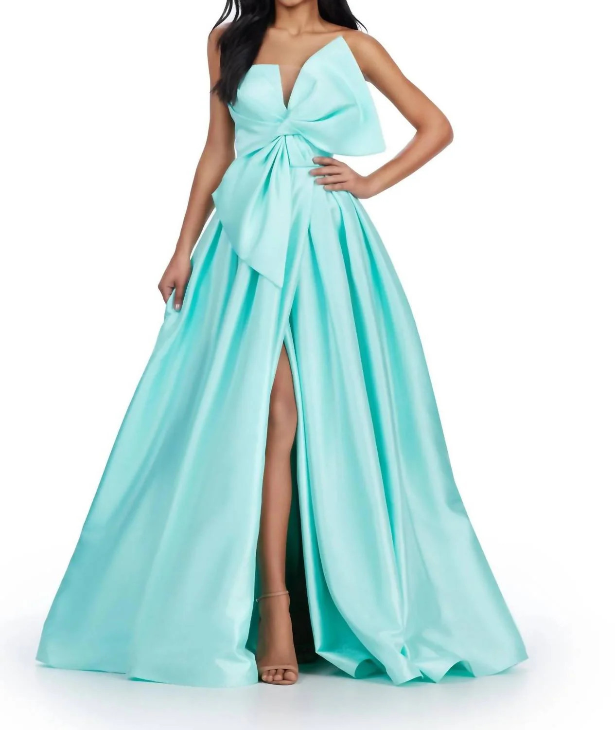 Strapless Mikado Ball Gown In Aqua | Shop Simon