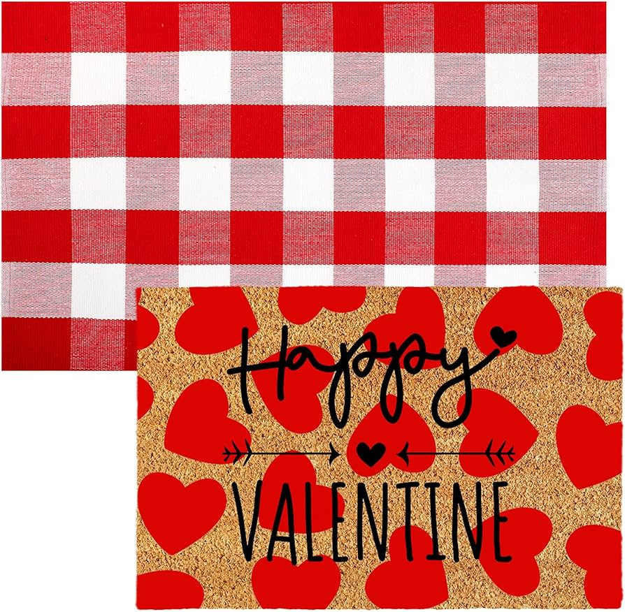 Moucuny 2 Pcs Valentine's Day Coir Welcome Doormat Valentine's Day Rug Outdoor Layered Buffalo Pl... | Amazon (US)