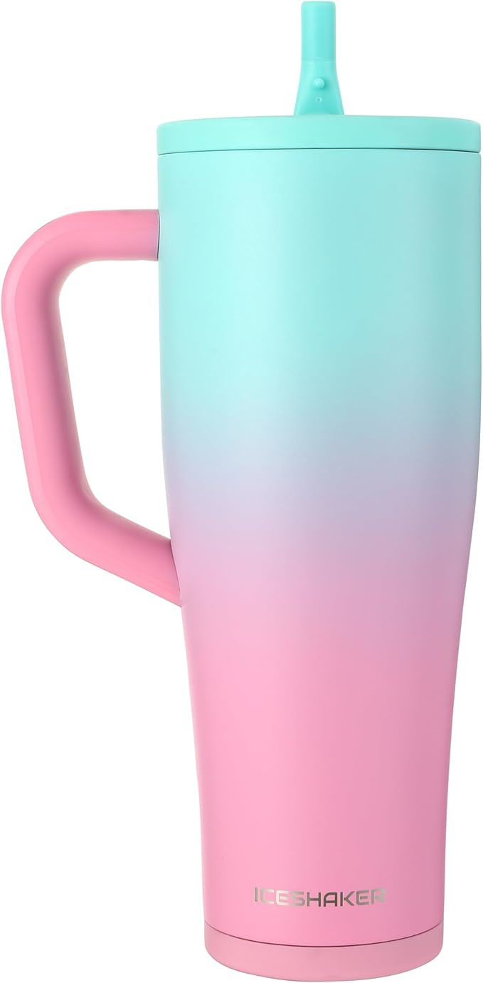 Ice Shaker 40 oz Tumbler with Handle and Straw | 40oz Pink Mint | Cold for 30+ Hours | 2-in-1 Tum... | Amazon (US)