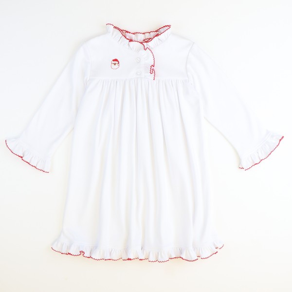 Embroidered Santa Face Nightgown - Classic White | Southern Smocked Co.