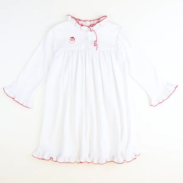 Embroidered Santa Face Nightgown - Classic White | Southern Smocked Co.