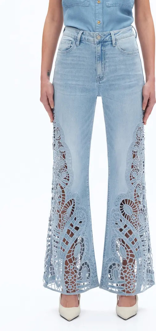 High Waist Embroidered Wide Leg Jeans | Nordstrom