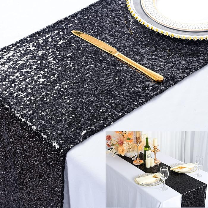 ShiDianYi 12X72-Inch Black Sequin Table Runner Glitter Table Runner for Parties Sparkly Table Cov... | Amazon (US)