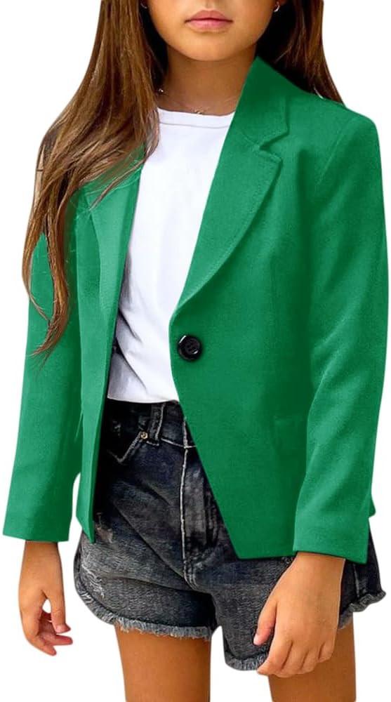 rrhss Girls Solid Color Lapel Suit Coat Button Down Long Seelve Blazer Jacket | Amazon (US)