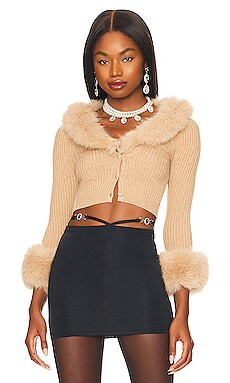 Lovers and Friends Marion Faux Fur Cropped Cardigan in Camel from Revolve.com | Revolve Clothing (Global)