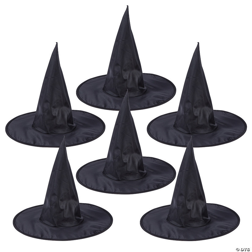 15" x 24" circ. Bulk 6 Pc. Adults Classic Black Nylon Witch Hats | Oriental Trading Company