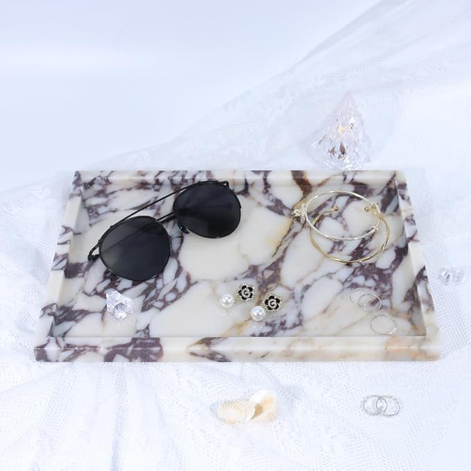 Real Luxurious Natural Marble Vanity Tray Genuine Marble/Stone Storage Tray for Home Decor Bathro... | Amazon (US)