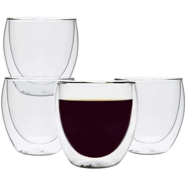 Glass Coffee Mugs 8 oz- Set of 4, Double Wall Insulated Thermal Cups Drinking Glasses For Tea/ Co... | Walmart (US)
