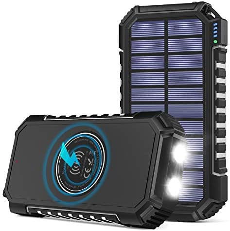 Riapow Solar Power Bank 26800mAh, Solar Charger Fast Charge 3.0A Qi Portable Charger External Bat... | Amazon (US)