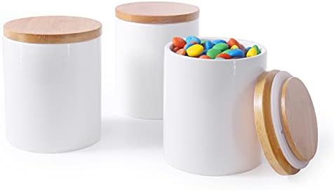 Newness Food Storage Canister with Bamboo Lid, (Set of 3) Airtight Ceramic White Storage Jar for ... | Amazon (US)