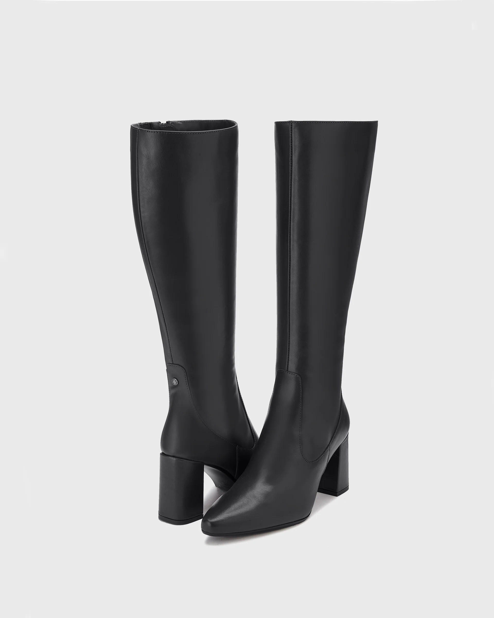 Tabitha Black Leather Heeled Knee High Boots | DuoBoots | DuoBoots