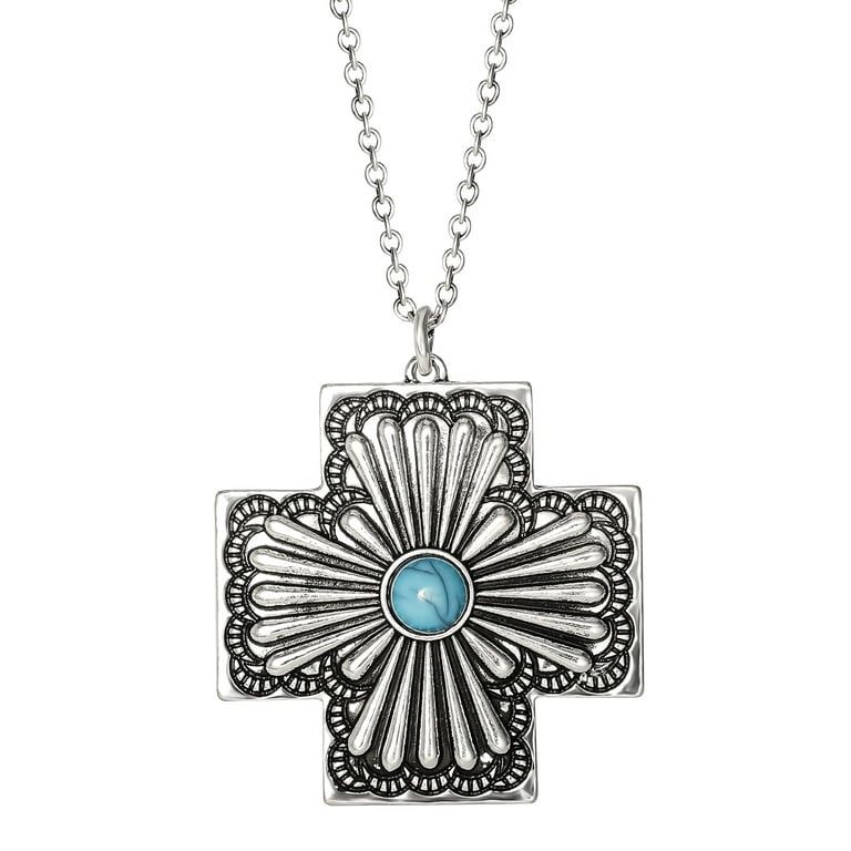 Jessica Simpson Faux Turquoise Stone Cross Necklace | Walmart (US)