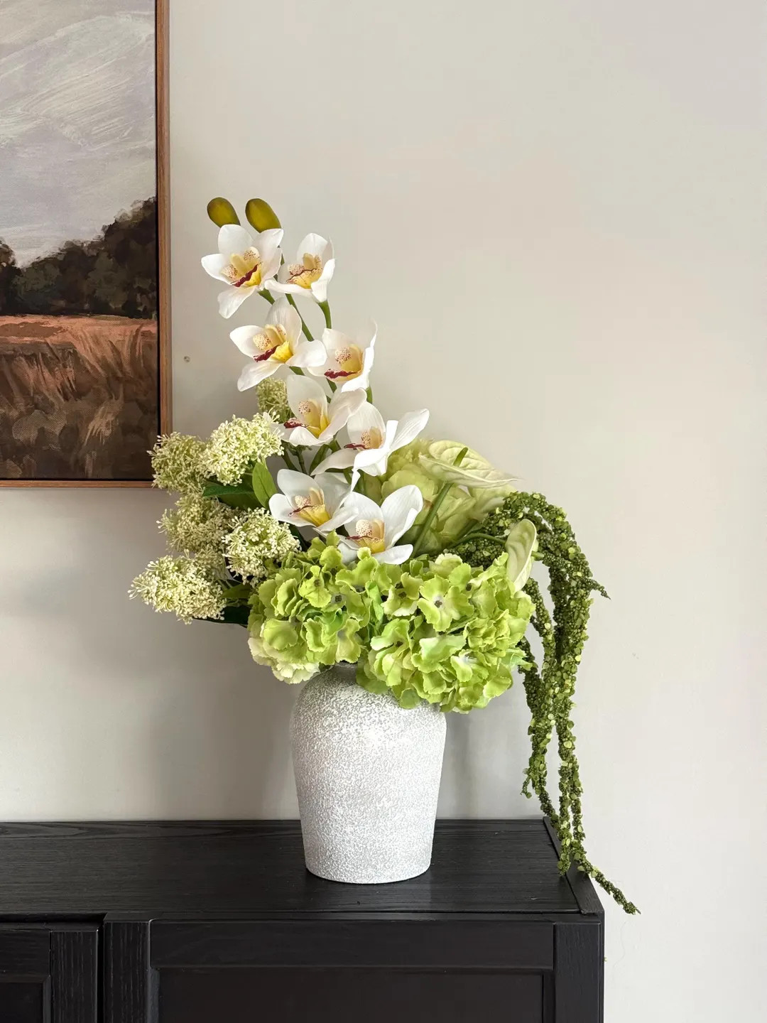 Green Hydrangea and Orchid Faux Arrangement - Artificial Flowers and Vase - Etsy | Etsy (US)