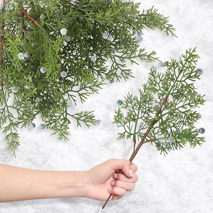 Lyrow 24 Pcs Christmas Artificial Juniper Cedar Branches Picks Spray with Berry Faux Greenery Spr... | Amazon (US)