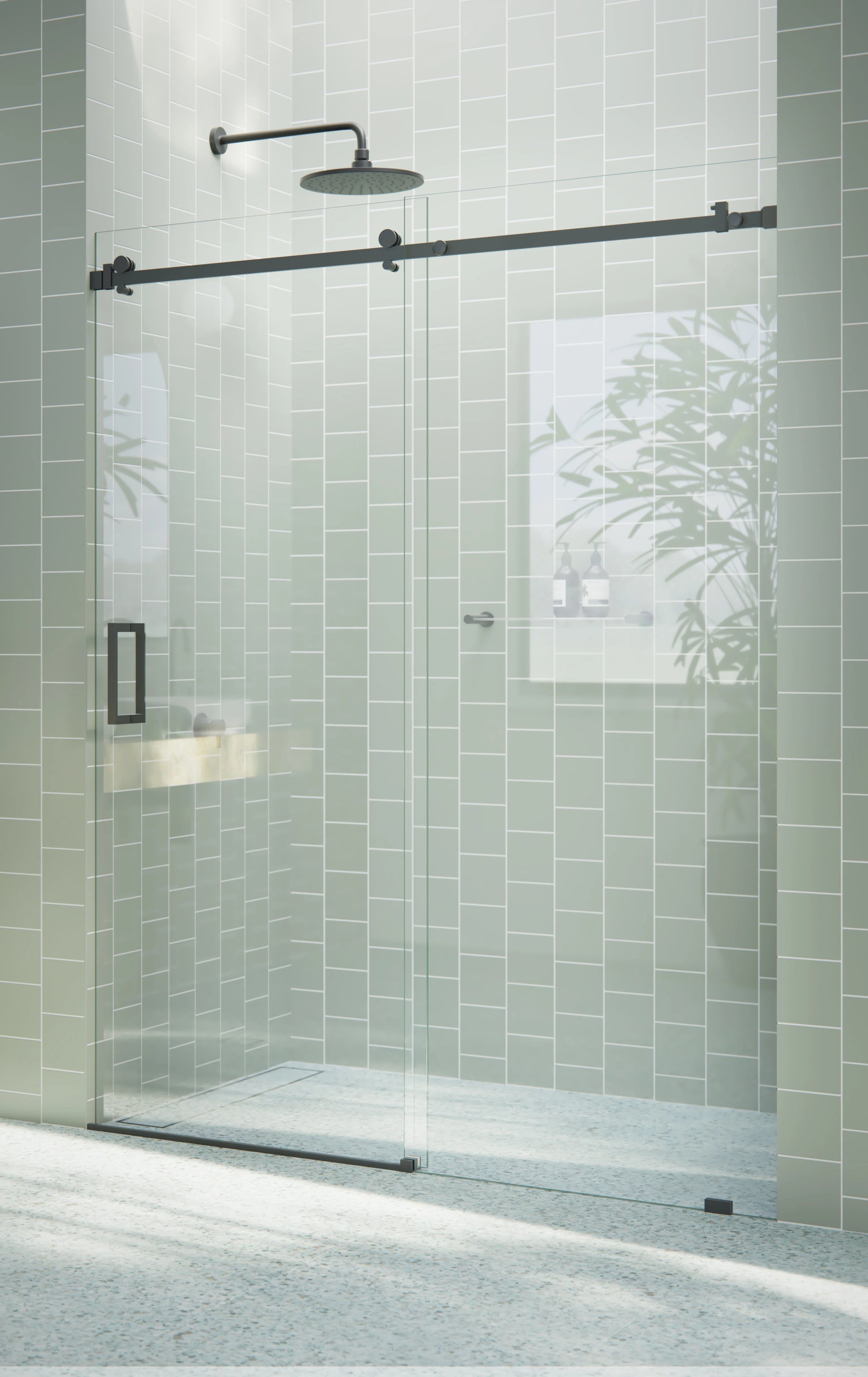 Astro 56 - 60 in. x 78 in. Fully Frameless Glass Sliding Shower Door SQSLD-60-MB | Wayfair North America
