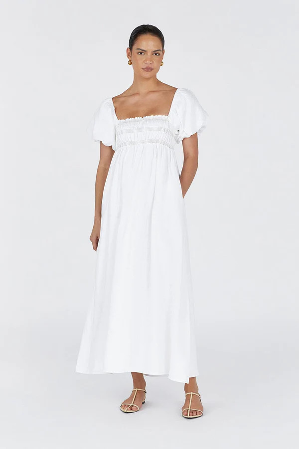 BIANCA WHITE LINEN MIDI DRESS | DISSH