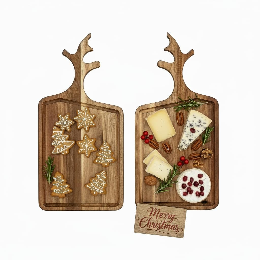 Acacia Wood Cutting Board Set of 2 with Deer Antler Handles – Holiday Serving & Charcuterie Boa... | Amazon (US)